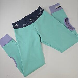 ADIDAS STELLASPORT WOMEN'S SIZE SMALL CUTOUT TIGHTS RADIANT AQUA PURPLE IN EUC..